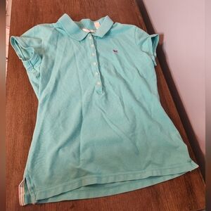 Aeropostale Size Medium Kids Short Sleeve Shirt Light Blue, Slim Fit, Pink